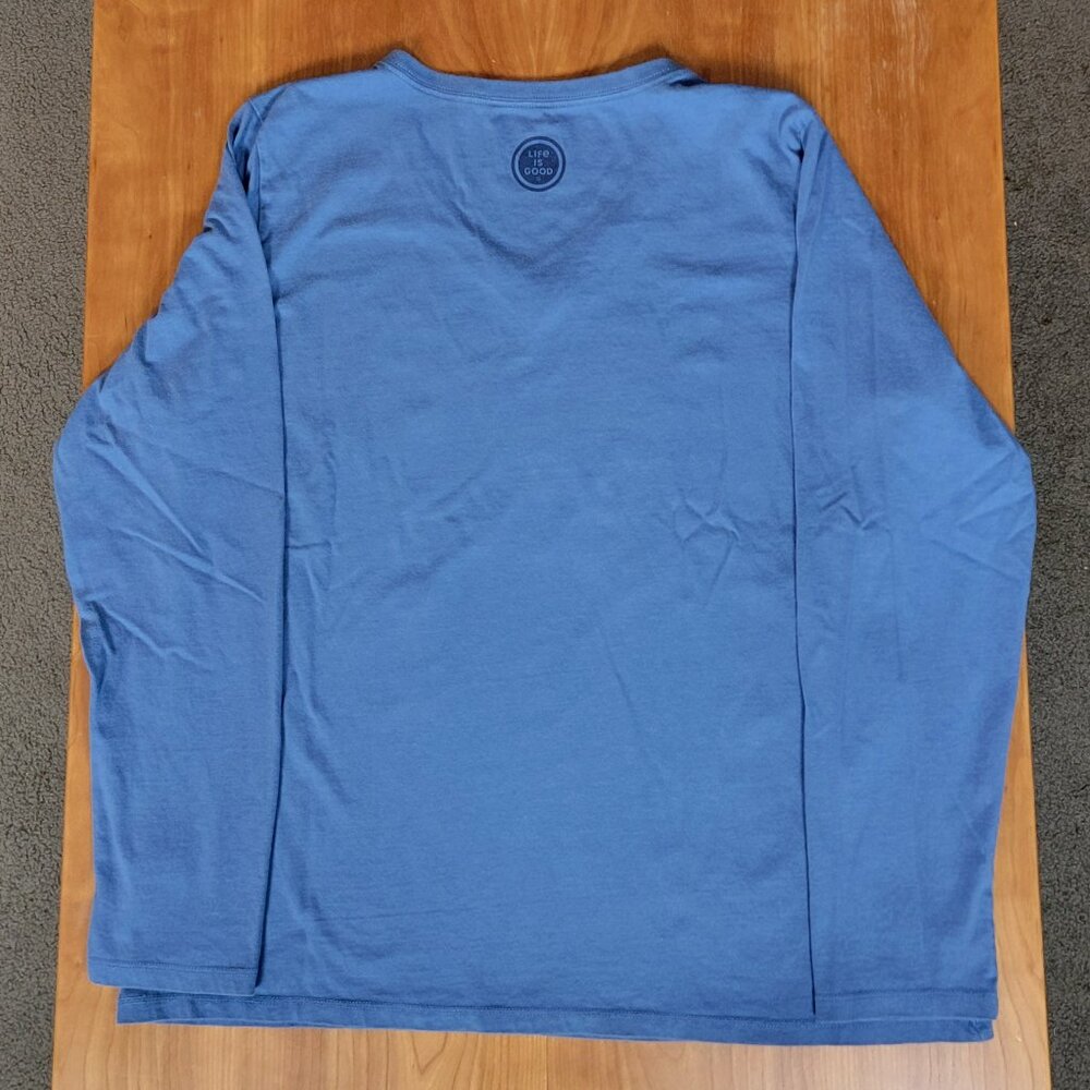 Life is Good Vintage Blue V-Neck Snowman Landscape Long Sleeve Crusher Tee - L - Picture 7 of 10